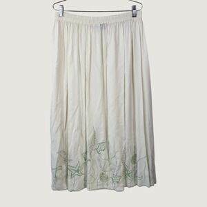 Bali Emerald‎ Skirt 2X Ivory Rayon Embroidered Boho Coastal Cottagecore